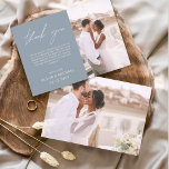 Dusty Blue Wedalist Minimalista Obrigado Cartões<br><div class="desc">Casamento de Orçamento Obrigado Cartões que têm uma foto na frente e atrás. Os cartões de agradecimento contêm uma tipografia cursiva moderna,  escrita com letra de mão,  que é elegante,  simples e moderna para usar após a celebração do dia do casamento.</div>