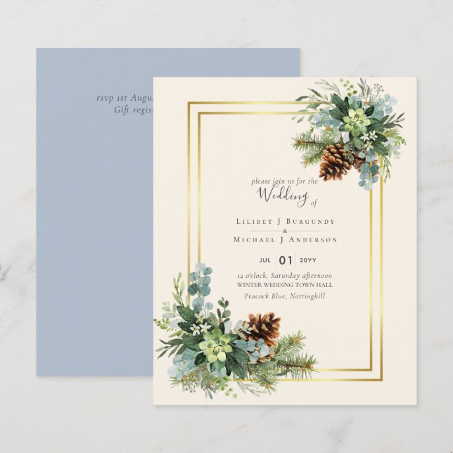 Dusty Blue Wedding Eucalyptus Greenery Orçamento (Frente/Verso)