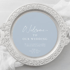 Dusty Blue Wedding Menu Card with Welcome Message