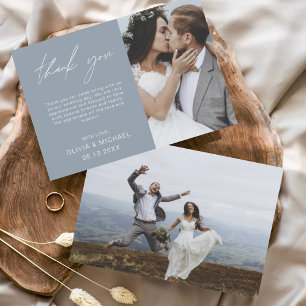 Dusty Blue Wedding Obrigado Cartão Fotográfico