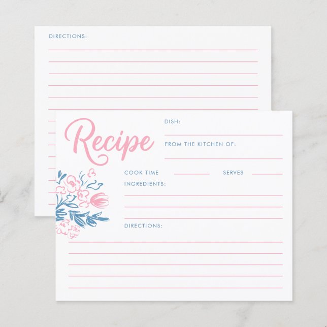 Dusty Blue Whimsical Bridal Shower Recipe Card (Frente/Verso)