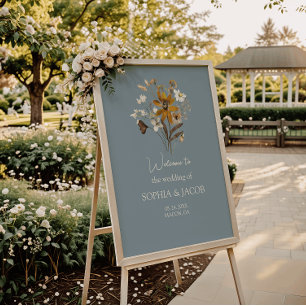 Dusty Blue Wildflower Boho Boho Poster de boas-vin