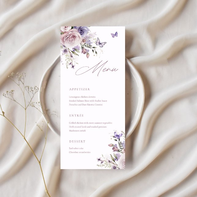 Dusty Blue Wildflower | Menu Elegante Butterfly (Criador carregado)