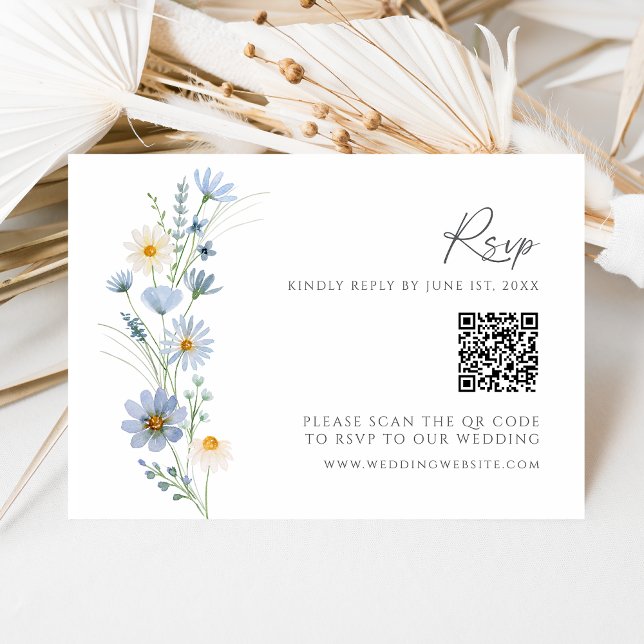 Dusty Blue Wildflower QR Code Wedding RSVP (Criador carregado)