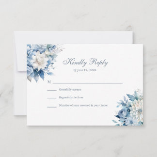 Dusty Blue Wildflower Wedding RSVP White Back