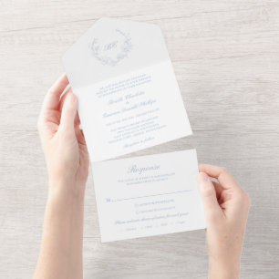 Dusty Blue Wreath Monograma Casamento Elegante
