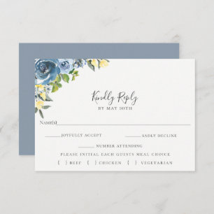 Dusty Blue Yellow Floral Casamento RSVP Escolha da
