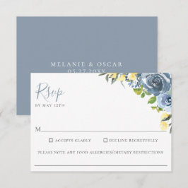Dusty Blue Yellow Floral Weding Allergy RSVP