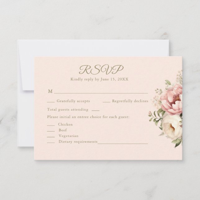 Dusty Blush Floral Wedding RSVP Card (Frente)