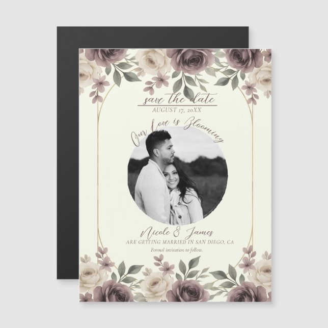 Dusty Mauve & Ivory Bloom Botânico Save The Date (Frente/Verso)