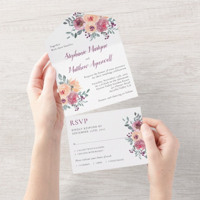 Dusty Mauve Peach Blush Casamento Floral (Aba destacável)