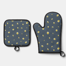 Dusty Navy Japanese Yellow Viola Floral Pattern