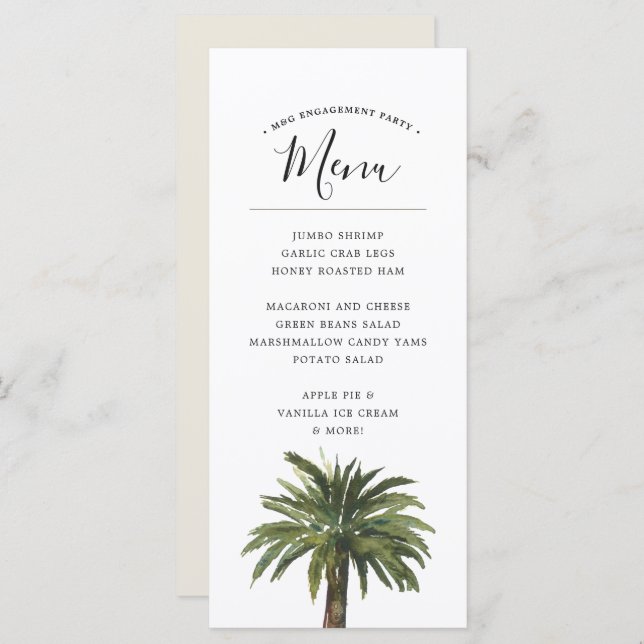 Dusty Palms | Menu Evento de Janto Casamento Coste (Frente/Verso)