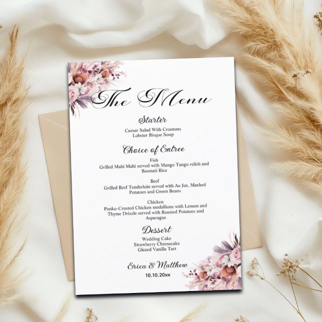 Dusty Pink Boho Floral 5x7'' Menu Casamento (Criador carregado)