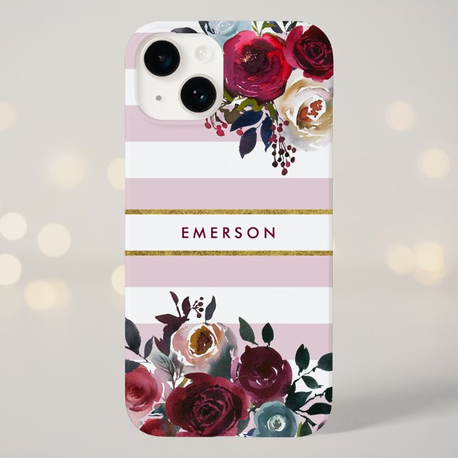 Dusty Pink Boho Floral Stripe Monograma (Criador carregado)