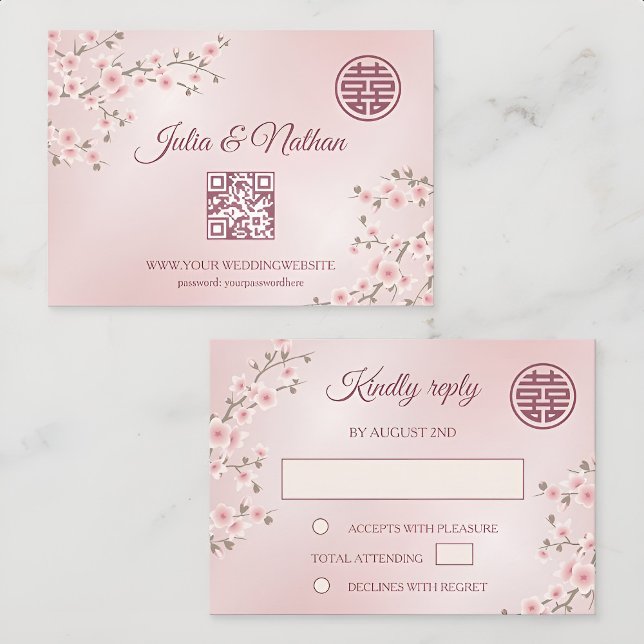 Dusty PInk Cherry Blossom RSVP Casamento Chinês (Criador carregado)