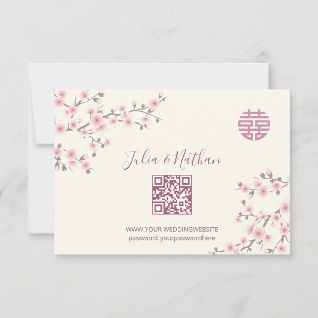 Dusty PInk Cherry Blossom RSVP Casamento Chinês (Verso)