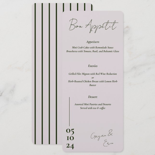 Dusty Pink e green Letter Menu Weding (Frente/Verso)