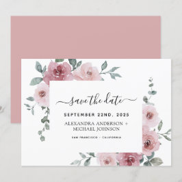 Dusty Pink Floral Greenery Salve a Data Convite