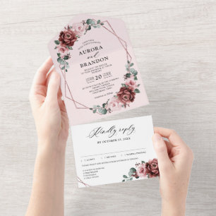 Dusty Pink Mauve Rosa Floral Casamento Geométrico 