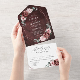 Dusty Pink Mauve Rosa Floral Casamento Geométrico 