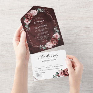 Dusty Pink Mauve Rosa Floral Casamento Geométrico 