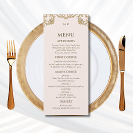 Dusty Pink Monogram Baroque Christian Wedding Menu