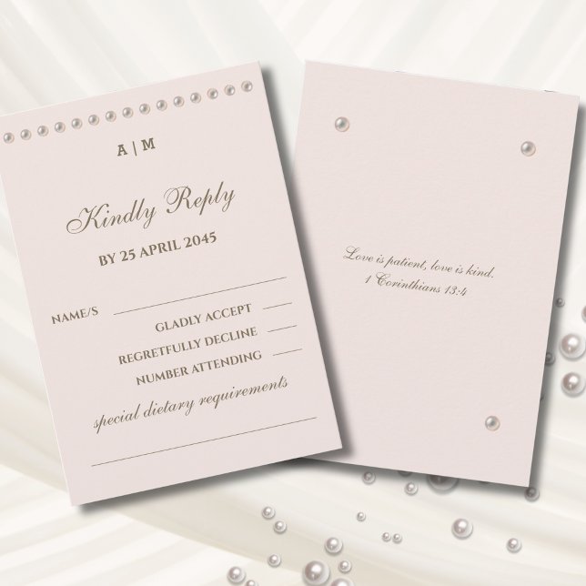 Dusty Pink Pearl Christian Wedding RSVP Card (Criador carregado)