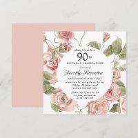 Dusty Pink Rose 90 Floral Convite de Aniversário