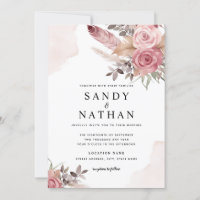 Dusty Pink Rose Boho Flowers Convite De Casamento