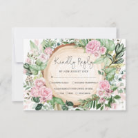 Dusty Pink Roses Greenery Forest Wedy Cartão RSVP