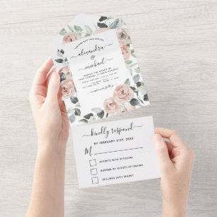 Dusty Pink - RSVP de Casamento Floral Verde Sage