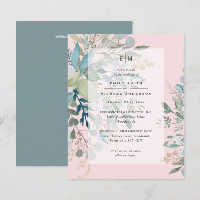 Dusty Pink Sage Weding Ceremony and Reception Inv (Frente/Verso)