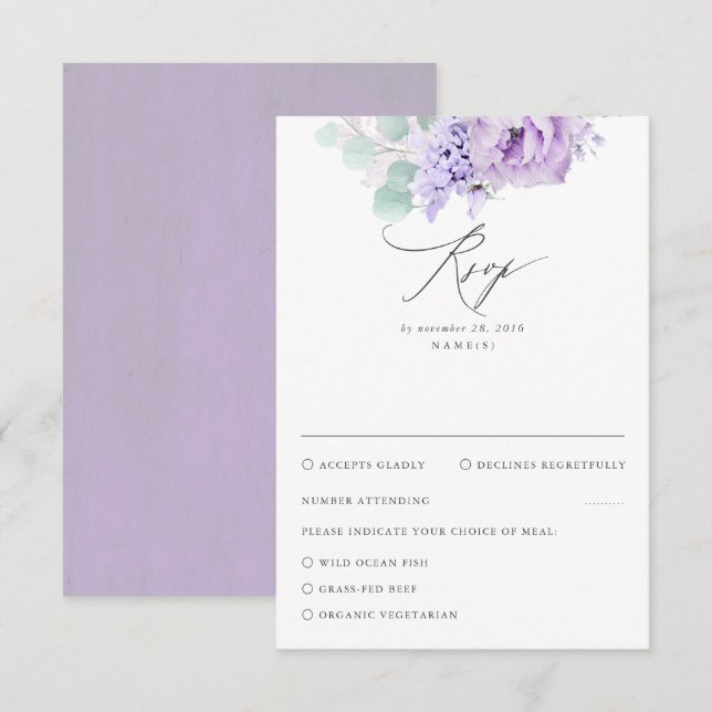 Dusty Purple Floral Wedding RSVP (Frente/Verso)