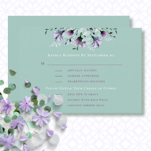Dusty Purple Green Menu Choice RSVP de Casamento