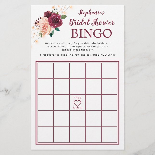Dusty Rosa Burgundy Rosa Jogo Bingo (Frente)