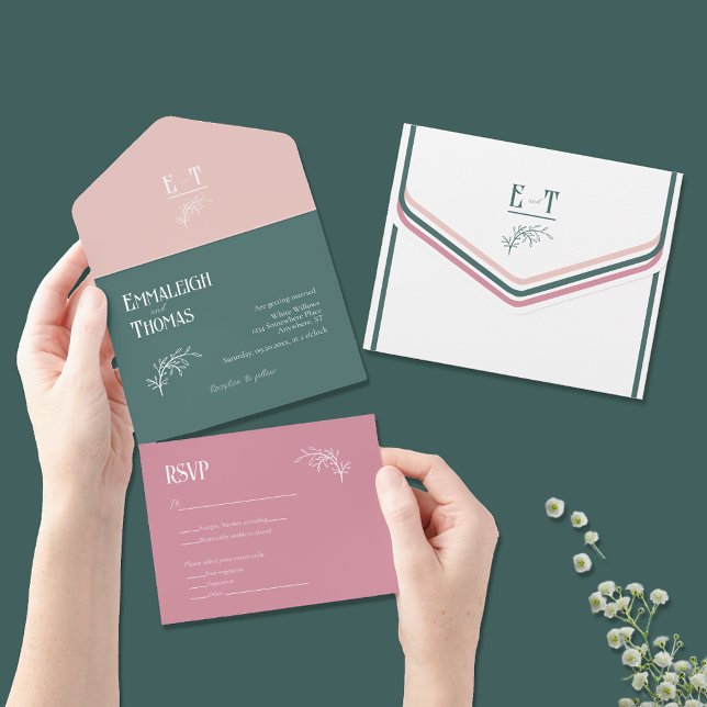 Dusty Rosa Emerald Green Simple Casamento Moderno (Criador carregado)
