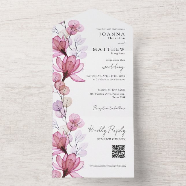 Dusty Rosa Floral Monograma Código QR Casamento (Interno)
