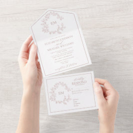 Dusty Rosa Leafy Crest Casamento Monograma