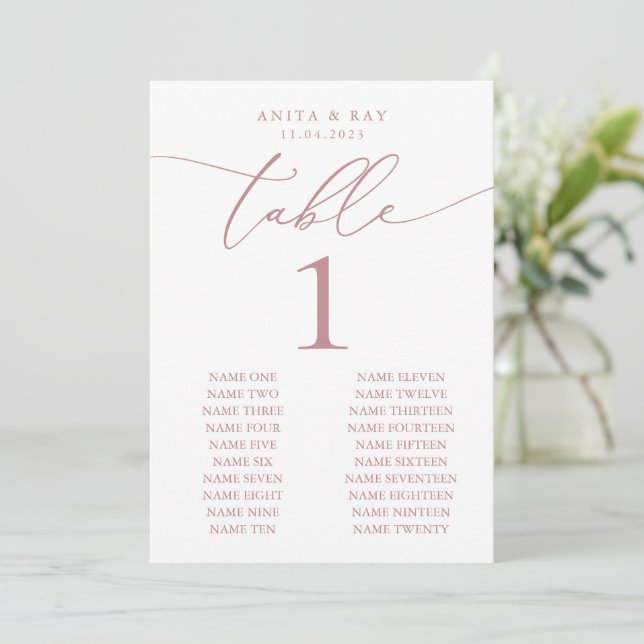 Dusty Rosa Minimalist Wedding | Mesa personalizada (Em pé/Frente)