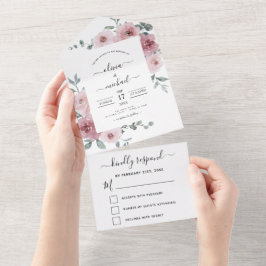 Dusty Rosa Pink Casamento Floral Eucalyptus RSVP