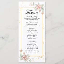 Dusty Rosa Pink Peony Floral Peach Menu Casamento