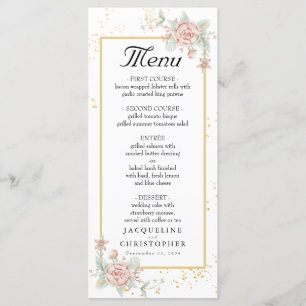 Dusty Rosa Pink Peony Floral Peach Menu Casamento