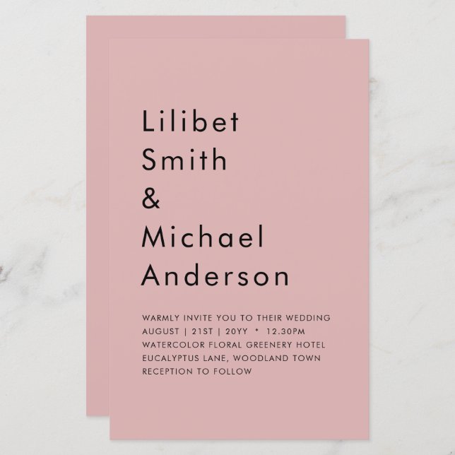 Dusty Rosa Pink Wedding (Frente/Verso)
