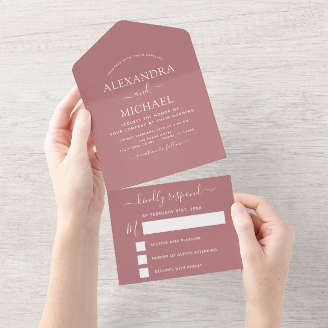 Dusty Rosa Pink Weds Modern Typografia RSVP (Aba destacável)