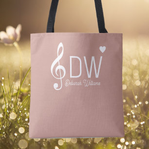 Dusty Rosa Tote Bag com seu nome e Treble Clef