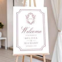 Dusty Rose Chinoiserie Crest Wedding Welcome Sign