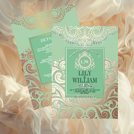 Dusty Sage Green RoseGold Monograma Clássico Casam