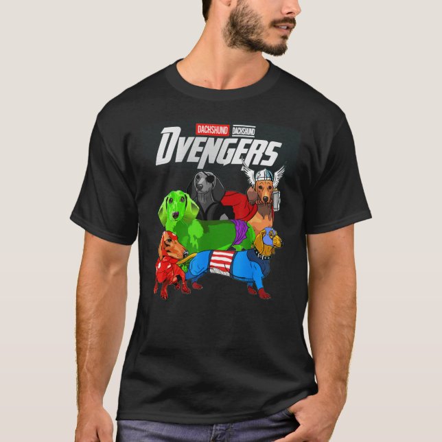Dvengers T Camisa Engraçada Dachshund Dachshund Gi (Frente)
