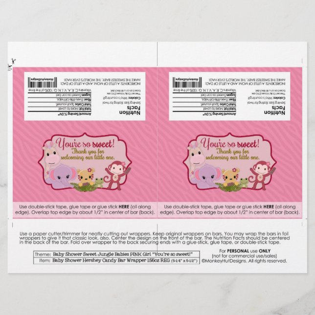 DY Sweet Jungle Babies 1,55oz Candy Bar Wrappers (Frente)